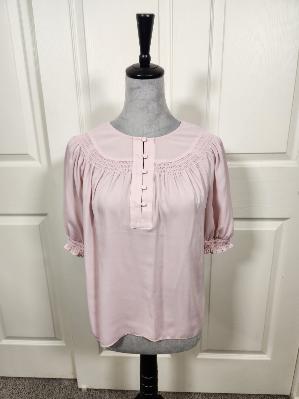 Express Pale Pink Smocked Yoke Blouse